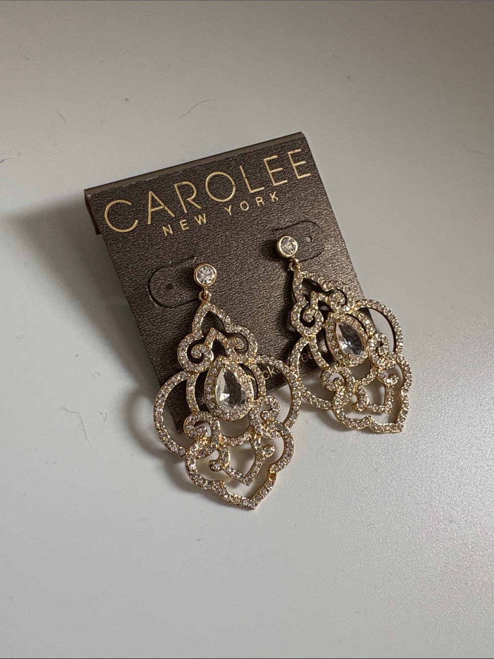 NWT [Carolee] Bryant Park Openwork Drop Chandelier Dangle Earrings w/ Crystals - Picture 5 of 11